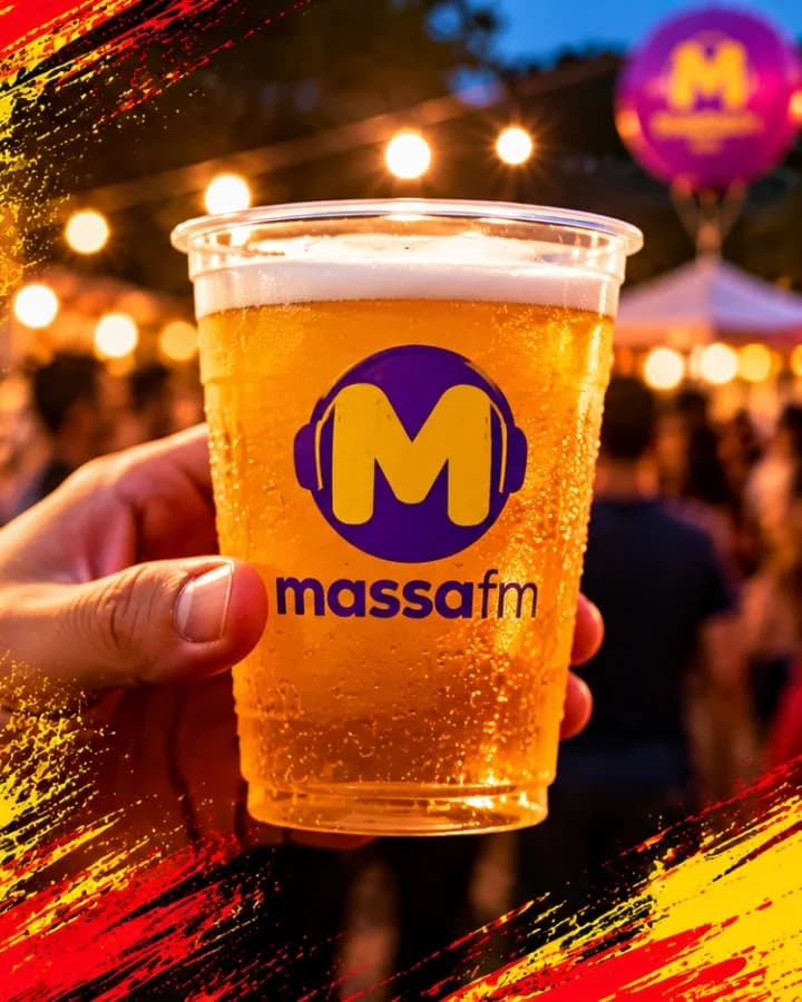 Copo de chopp gelado erguido no meio do público
