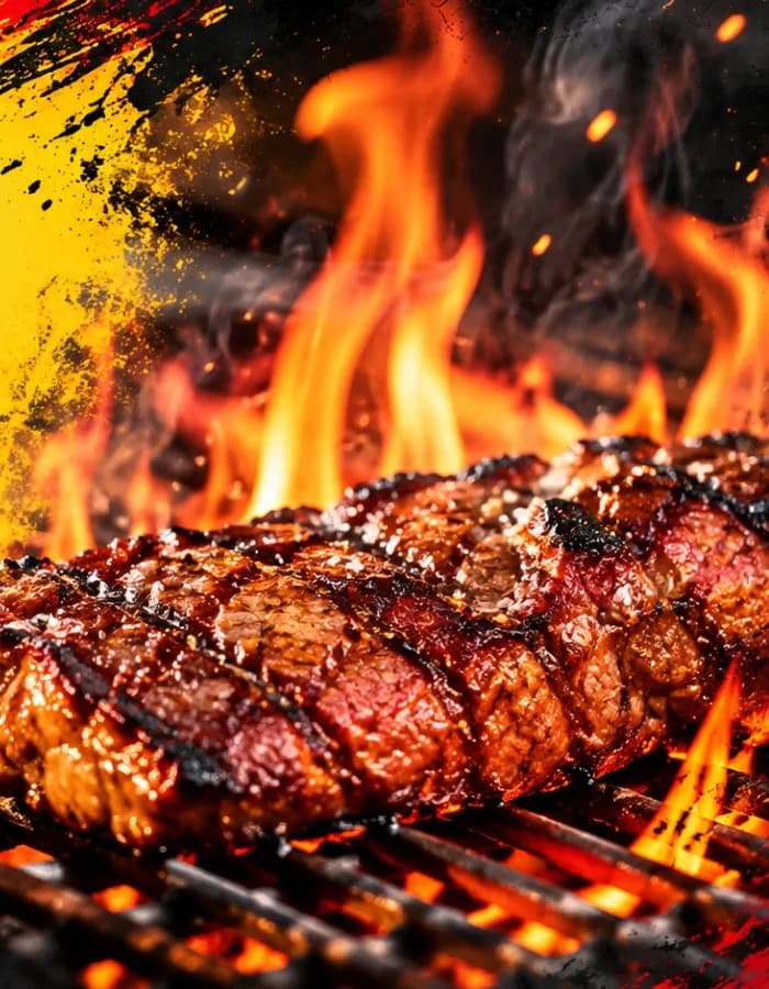 Carne grelhando sobre a brasa